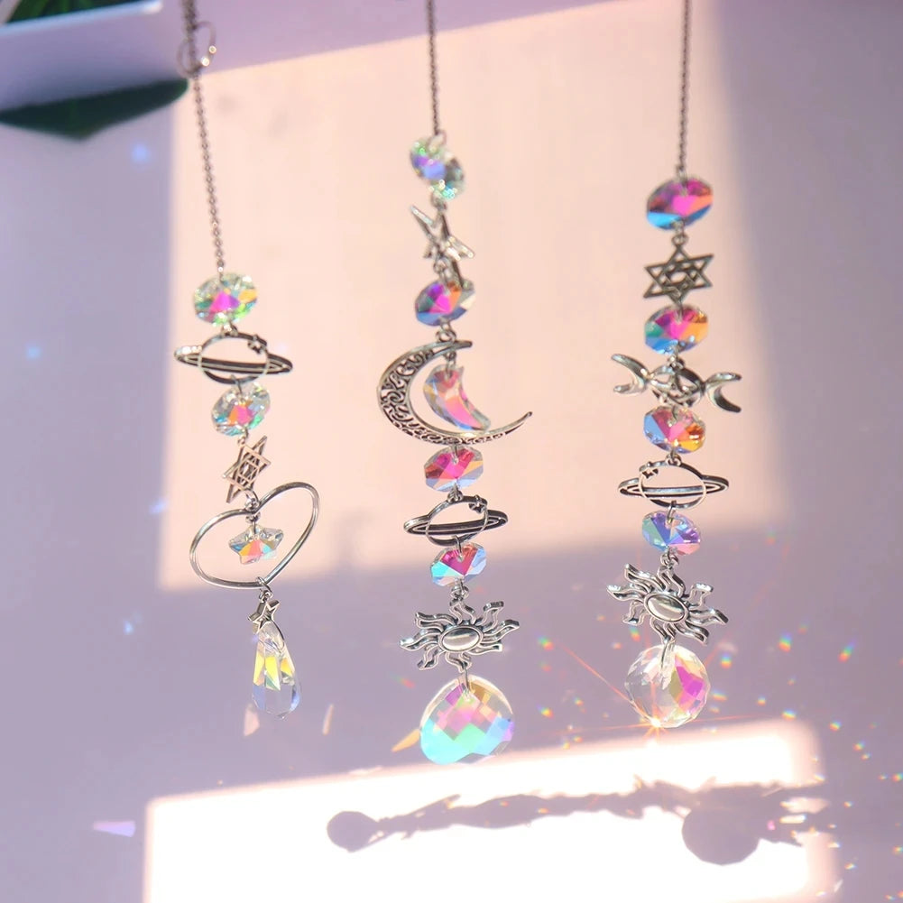 1pc Crystal Wind Chime Moon Sun Catcher Diamond Prisms Home Decor