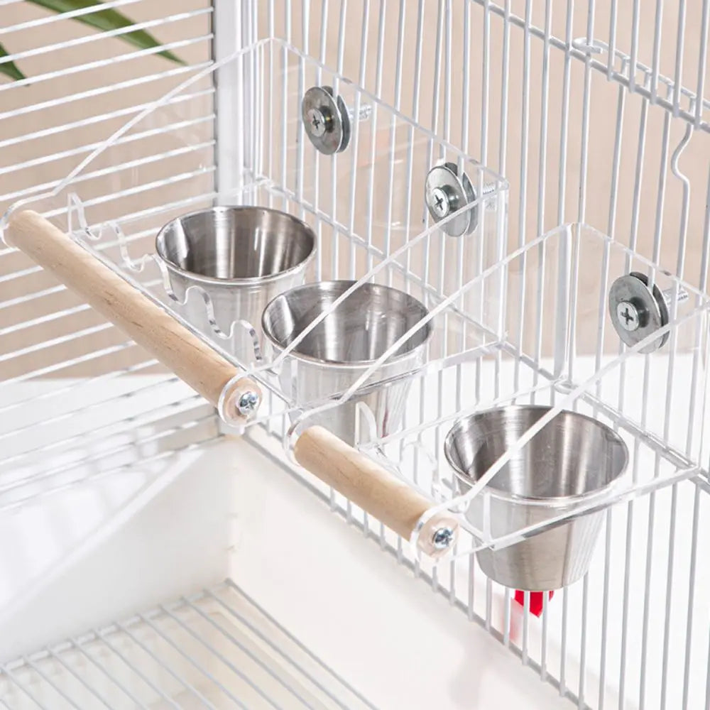 Acrylic Cage Mounted Bird Feeder Large Capacity Anti Splashing Bird Food Dispenser Anti-spread Detachable Parrots Food Container