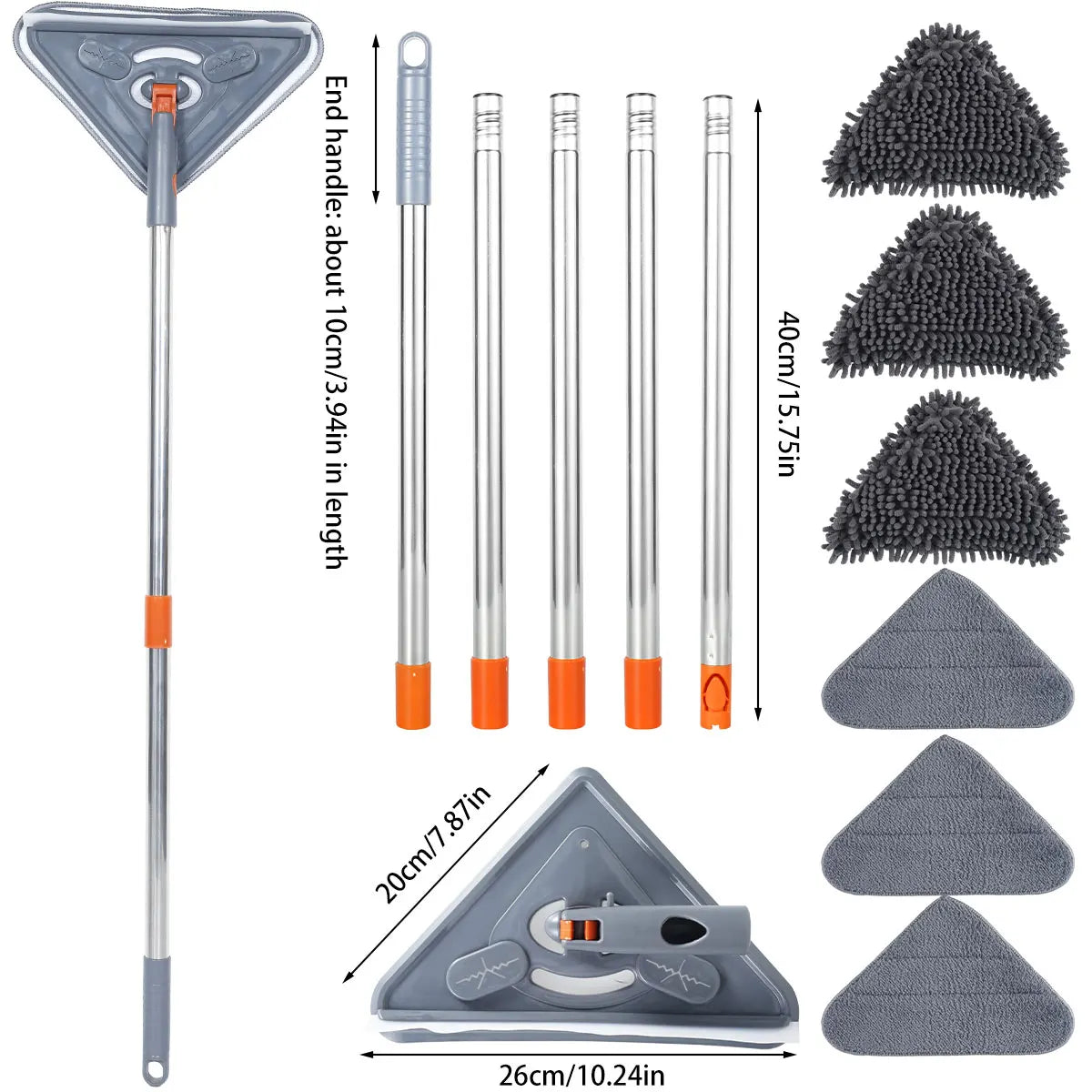 360 Degree Rotating Triangle Microfiber Wall Mop with Long Handle Adjustable Dry and Wet Cleaning Mop for Efficient Floor Dusting