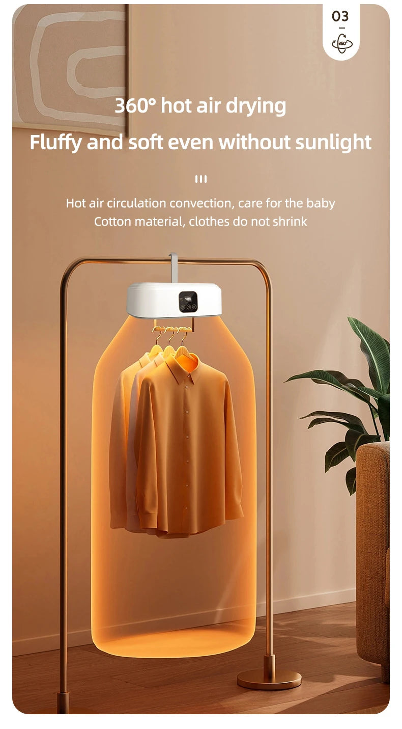 Multifunctional Electric Clothes Dryer Portable Compact Foldable Laundry Dryer Machine with Timer and Dryer Bag