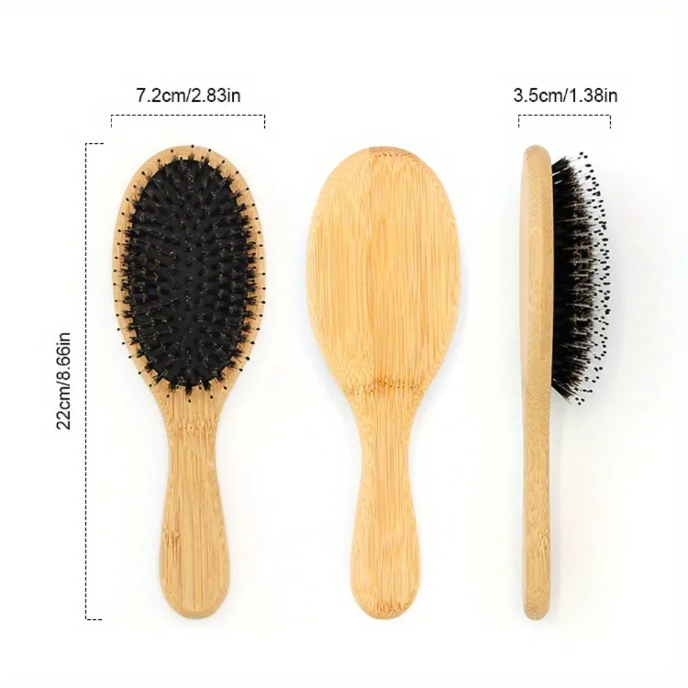 Natural Boar Bristle Hair Brush with Bamboo Handle and Scalp Massage