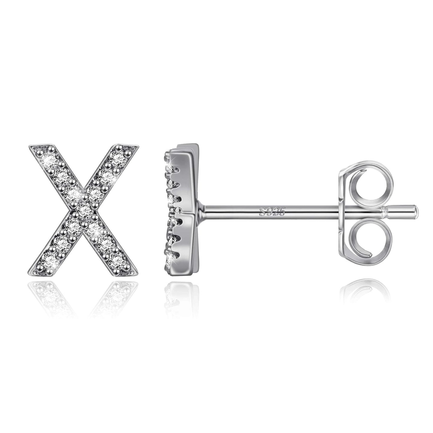 Simple Metal 925 Sterling Silver Letter Earrings with Zircon