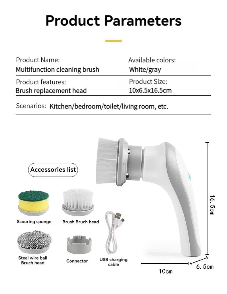 3-in-1 Electric Cleaning Brush USB Rechargeable Rotary Scrubber