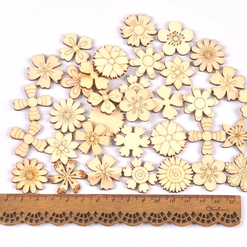Bear Flower House Natural Wooden Chips for DIY Scrapbooking