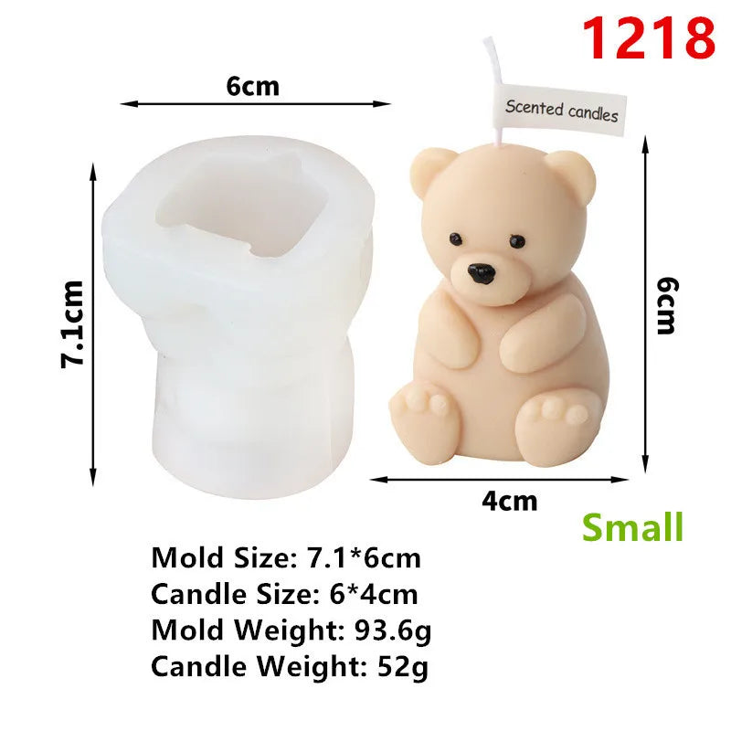 3D Cute Cartoon Bear Silicone Candle Mold for DIY Mini Bear Decor