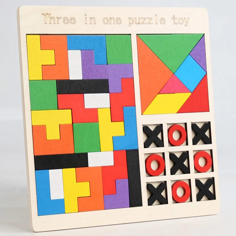 3 Styles Wooden Jigsaw Puzzle Kids XO Game Educational Toy