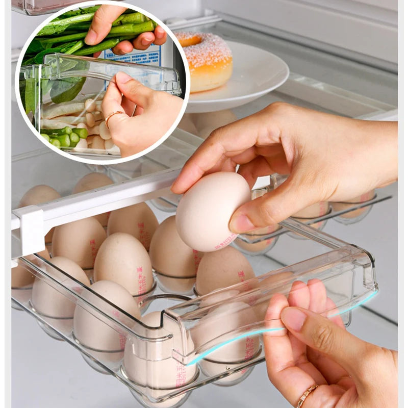 Transparent Kitchen Fridge Organizer Under-Shelf Storage Rack for Fruits Eggs and Food Items