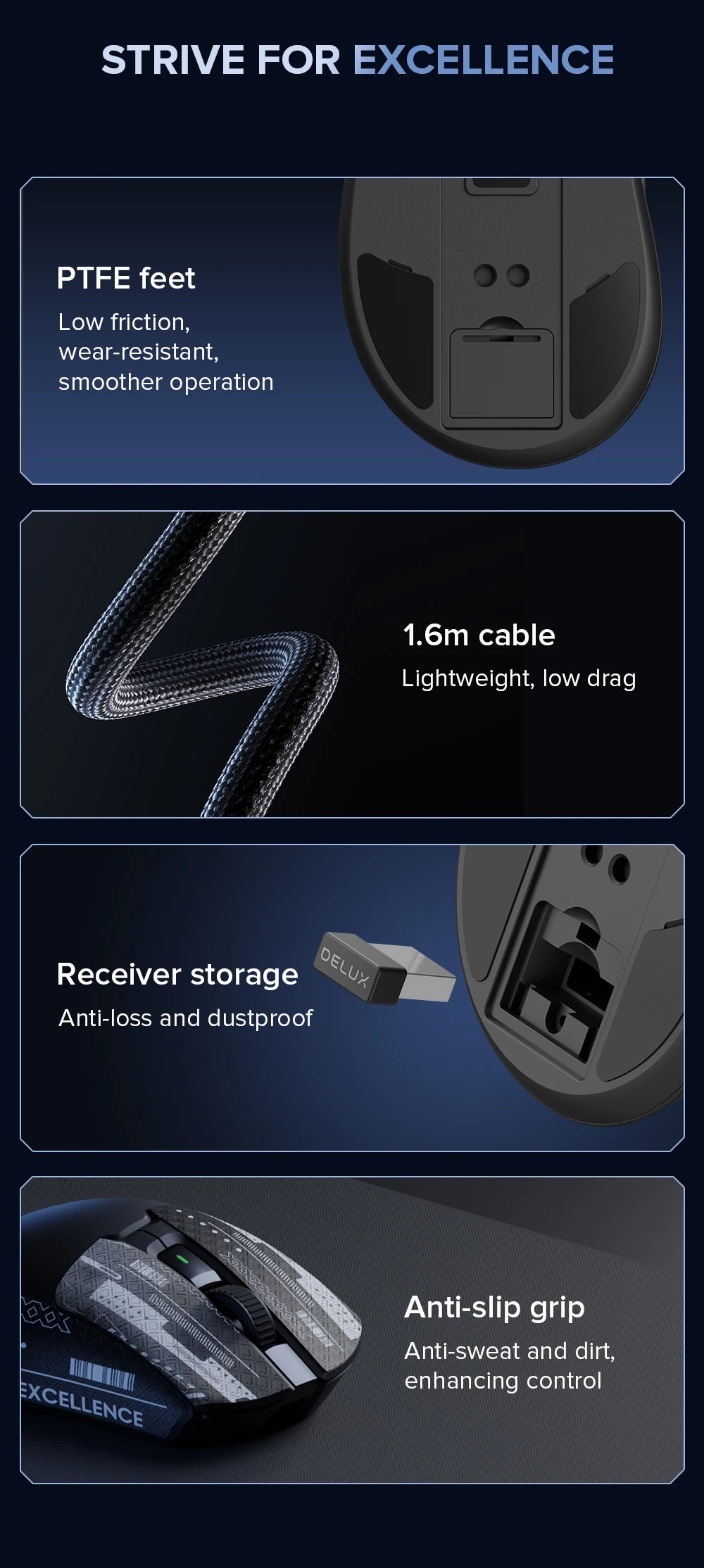 Delux M900PRO Wireless Gaming Mouse Ergonomic 8K PAW3395 RGB Dock