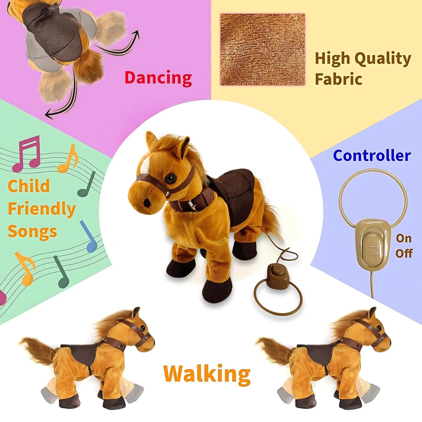 Interactive Remote Control Walking Pony Toy for Kids with Dancing Singing Features and Leash