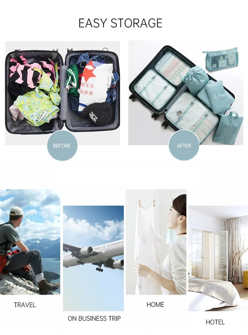 7Pcs Folding Travel Organizer Storage Bags Set for Clothes and Shoes