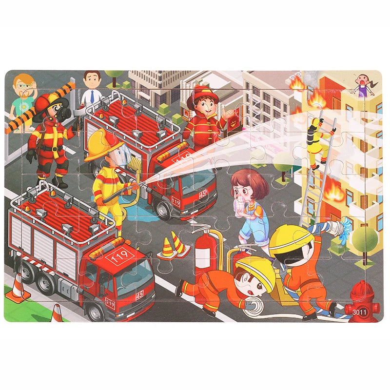 30 Pieces Wooden Jigsaw Puzzle Kids Cartoon Animal Vehicles