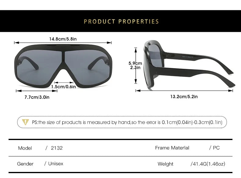 New Oversized One Piece Goggle Sunglasses UV Protection Fashion