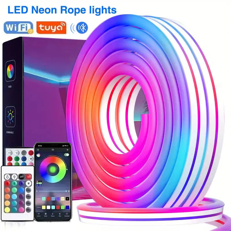 5V USB RGB Neon LED Strip 1M 2M 3M 5M With TUYA App & Remote Control