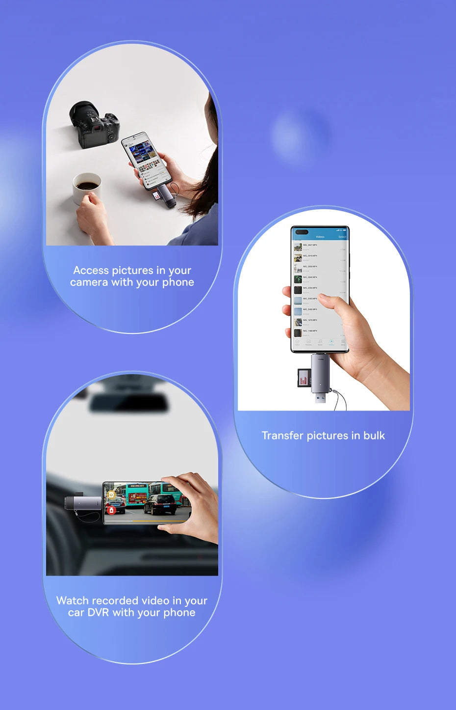 Lector de tarjetas Baseus USB C y USB 3.0 a SD Micro SD TF Dispositivo de tarjeta de memoria 104 MB/s 2 TB Lector de tarjetas inteligentes para accesorios para computadora portátil