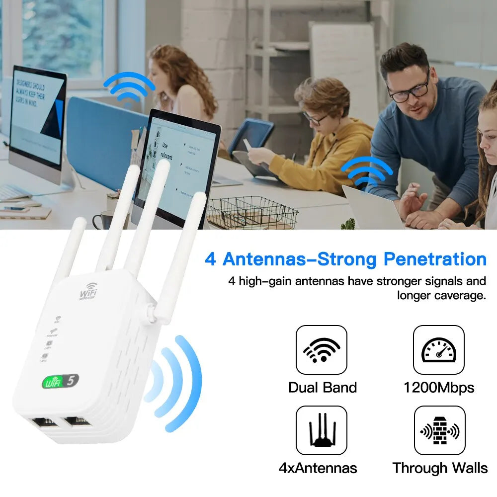 1200Mbps Dual Band WiFi Repeater Signal Extender for Home