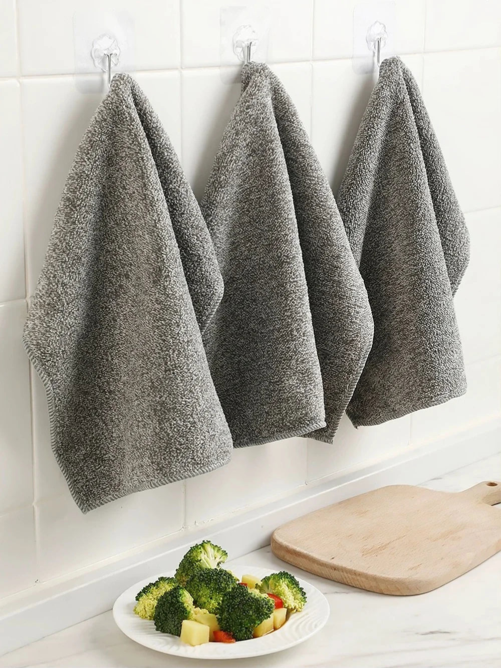 Gray Bamboo Charcoal Microfiber Dishcloths Super Absorbent Kitchen Cleaning Rags 1 to 100 Pieces