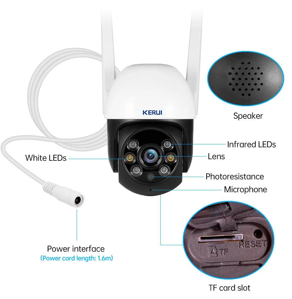 KERUI 4K PTZ WiFi IP Wireless Camera with Dual Lens 10MP 5K Video Surveillance for Outdoor Home Security