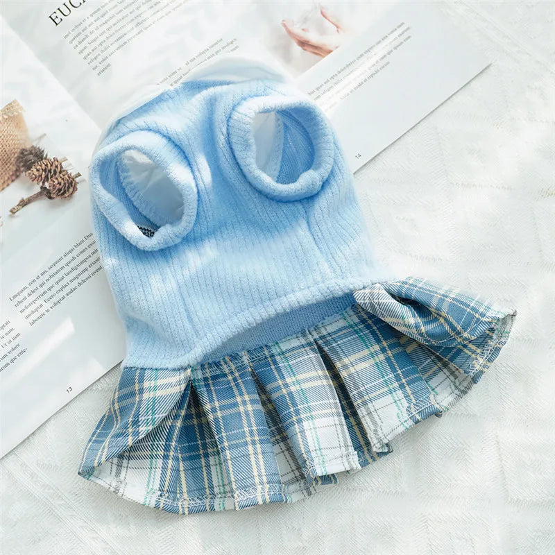 College Style Dog Dress for Small Dogs, Plaid Skirt, Pink,Blue,Green, Spring Dog Clothes, Cat, Chihuahua, XL