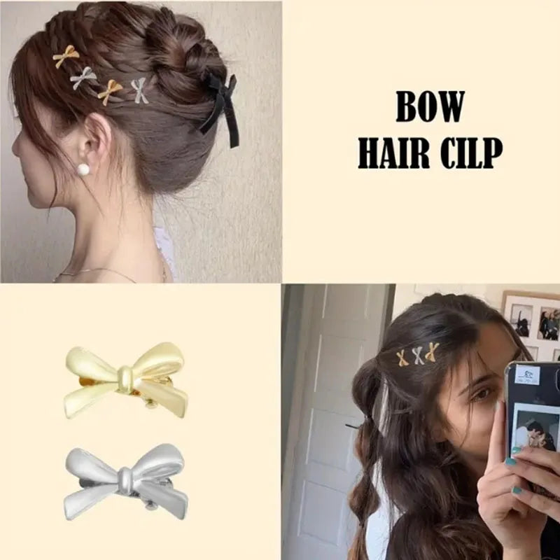 6PCS Fashion Small Shiny Bow Tie Hair Claw Clip Set