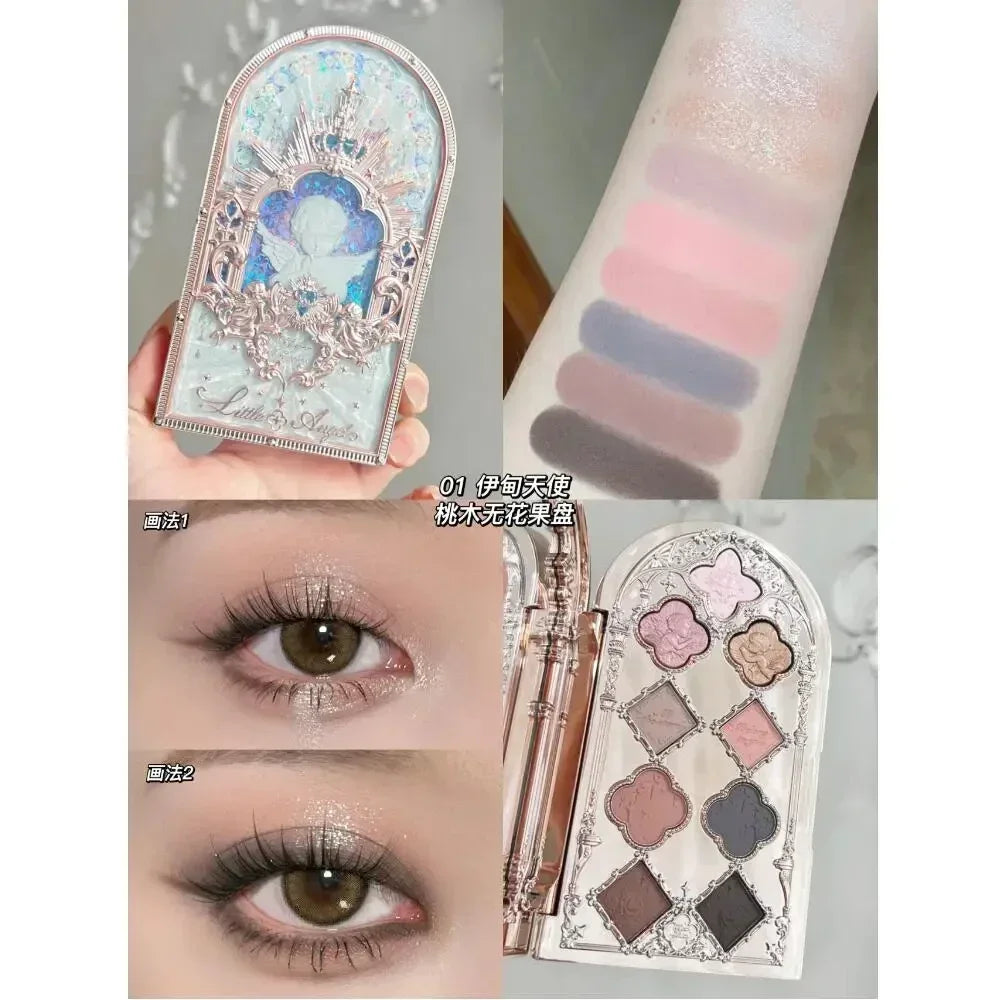 Flower Knows Moonlight Mermaid Eyeshadow Palette 8 Color Eye Makeup with Matte Shimmer and Glitter Finishes for Stunning Looks