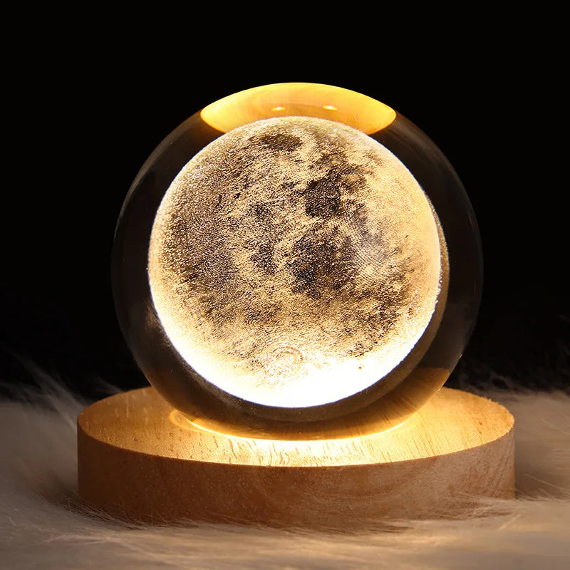 USB Night Light LED Crystal Ball Table Lamp 3D Galaxy Decor