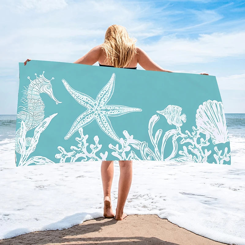 1 Large-Sized Ocean Element Beach Towel with Quick-Dry Absorption