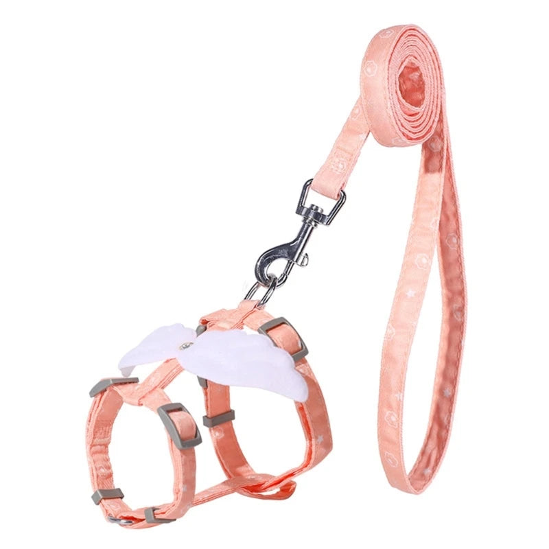 Adjustable Cat Leash Cat Harness and Leash for Walking Escape Proof No Pull Cartoon Wing Strap Soft Leash Photo Props