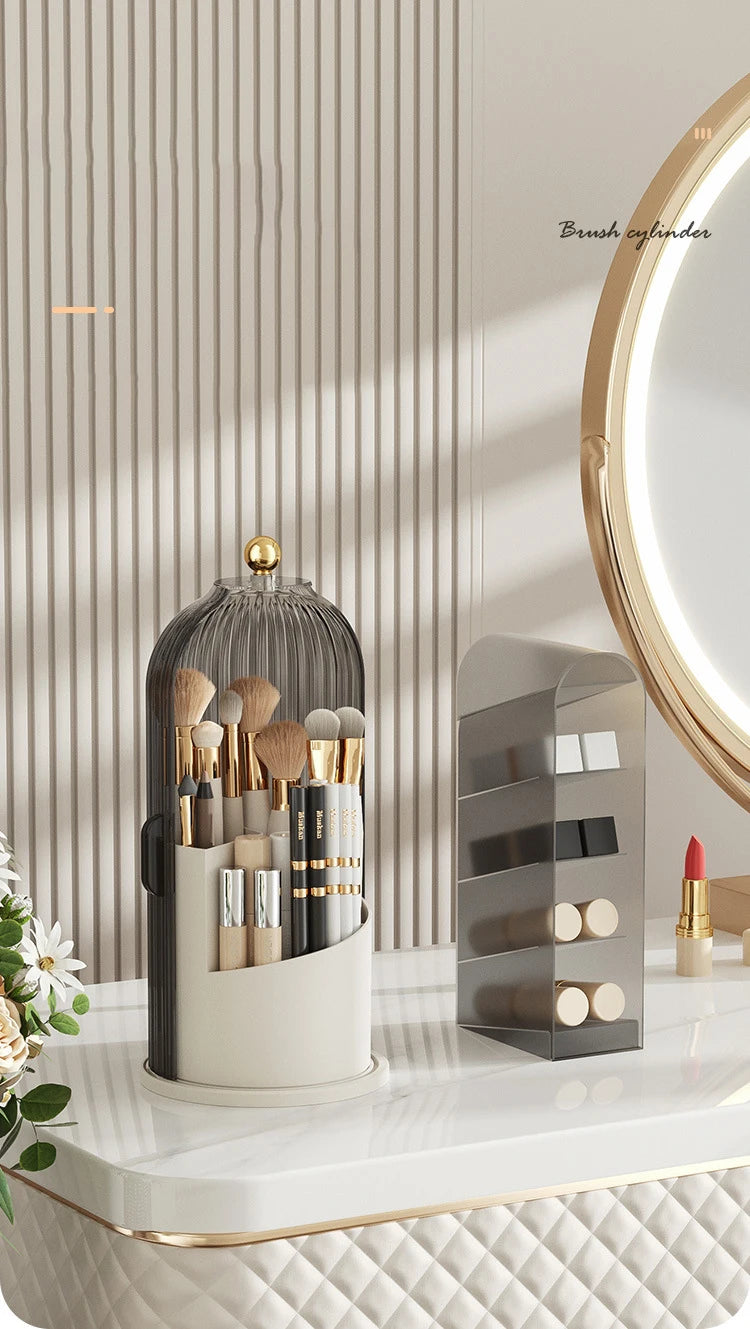 360 Degree Rotating Makeup Brush Holder With Lid Luxury Organizer