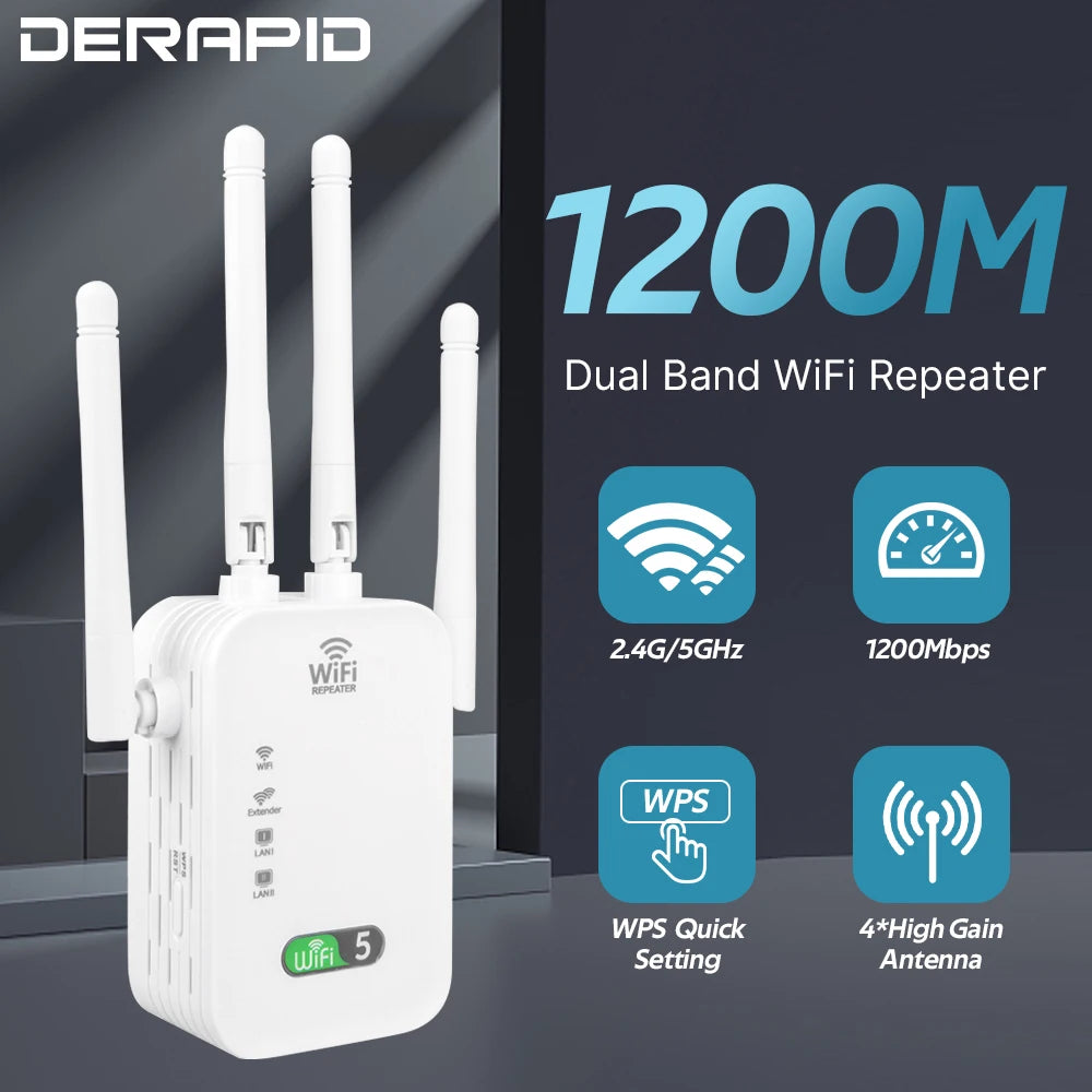 1200Mbps Dual Band WiFi Repeater Signal Extender for Home