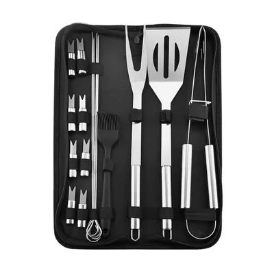 Stainless Steel BBQ Tool Set with Portable Storage Bag for Outdoor Grilling and Baking