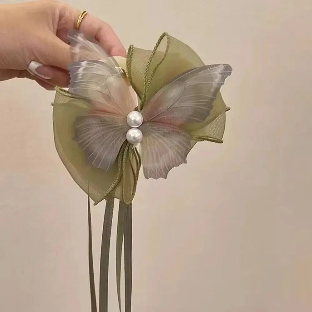 Fashion Mesh Butterfly Hair Claw Ribbon Bowknot Shark Clip Women