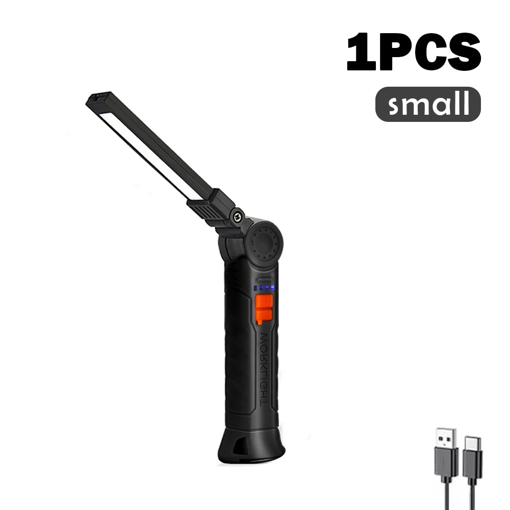 Rechargeable Work Lights LED Folding Flashlight Magnetic Base COB Light 360 Degree Rotate for Car Repair Home Garage Emergency Camping