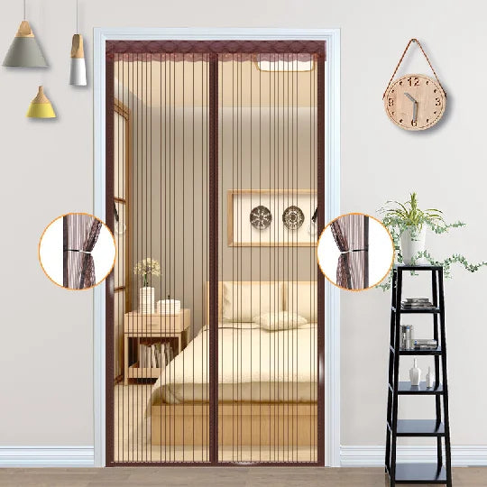 Cortina de malla magnética para puerta con malla mágica, mosquitera, mampara de manos libres, cortina de rayas silenciosa para puerta, ventilación para dormitorio