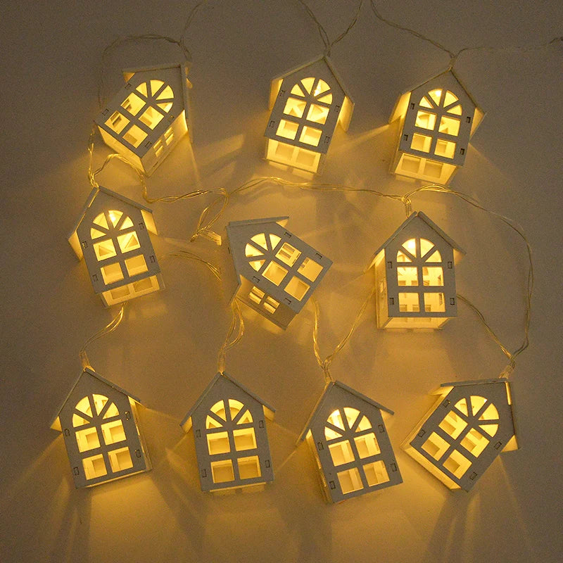 2M 10LED Wooden House LED Fairy Light String for Christmas Home Decor and Tree Ornaments