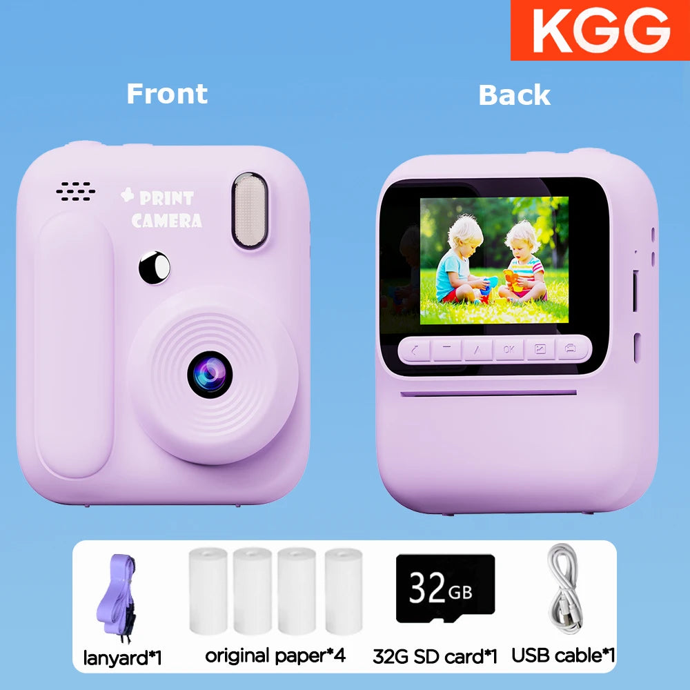 Color Printing Camera Kids Instant Camera 32GB 1080P Thermal Print Digital Camera Print Photo Video Games Music Children Gift