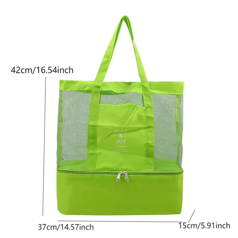 Beach & Picnic Mesh Cooler Bag – Transparent Double-Layer Insulated Tote for Women, Travel & Swim Gear