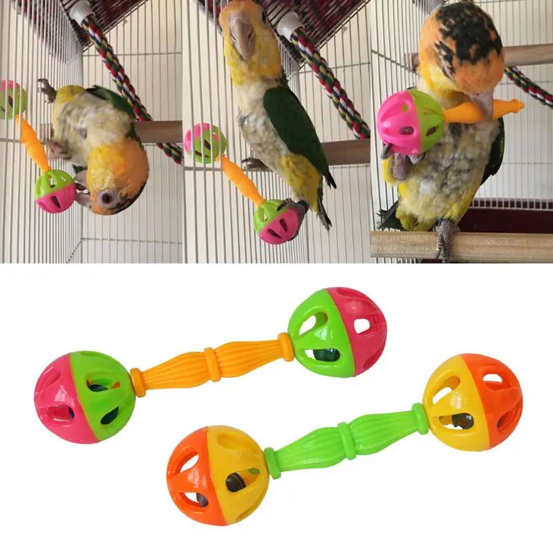 2Pcs Pet Parrot Interactive Colorful Ball with Bells Plastic Toy for Budgie