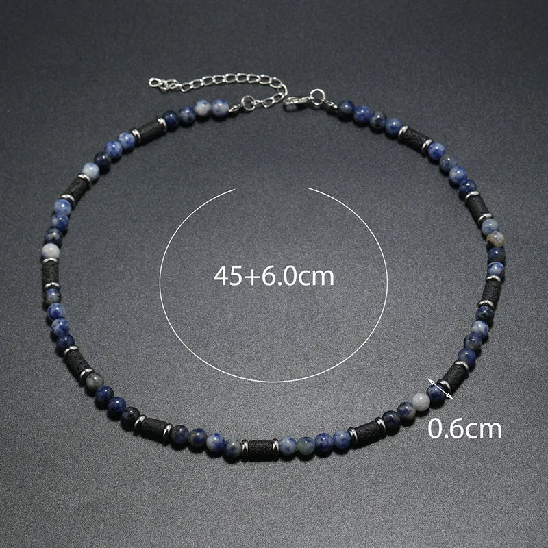 New Bohemian Men's Beaded Necklace Tiger Stone Natural Stone