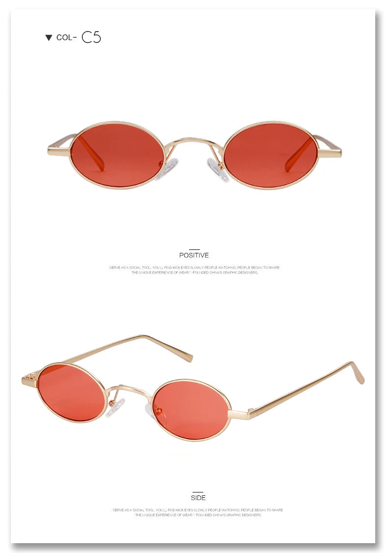 SORVINO Skinny Steampunk Oval Sunglasses 2020 Women Gold Shades