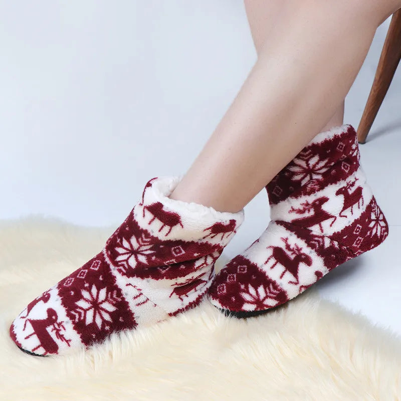 Winter Socks Shoes Woman Christmas Elk Slippers Warm Plush