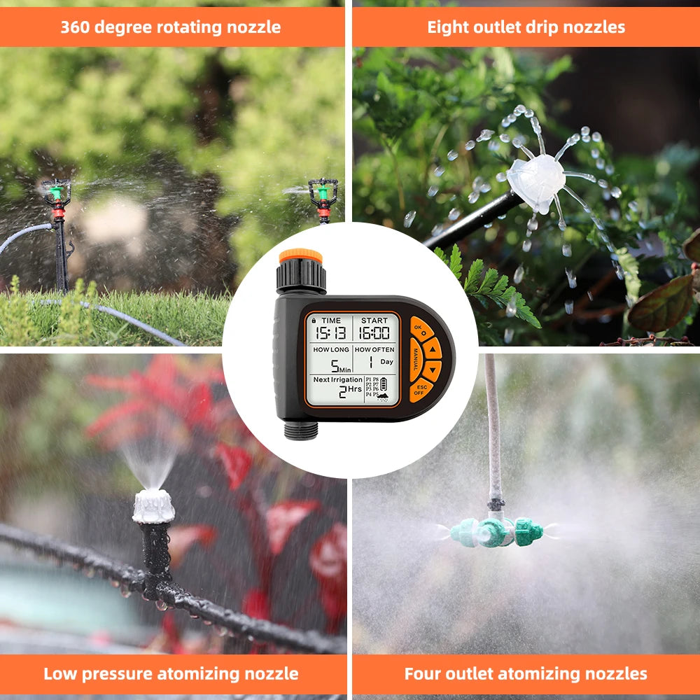 Garden Smart Timer Irrigation Set 5-50M 1/4 inch IPX5 Waterproof Automatic Watering Controller for Lawns and Plants