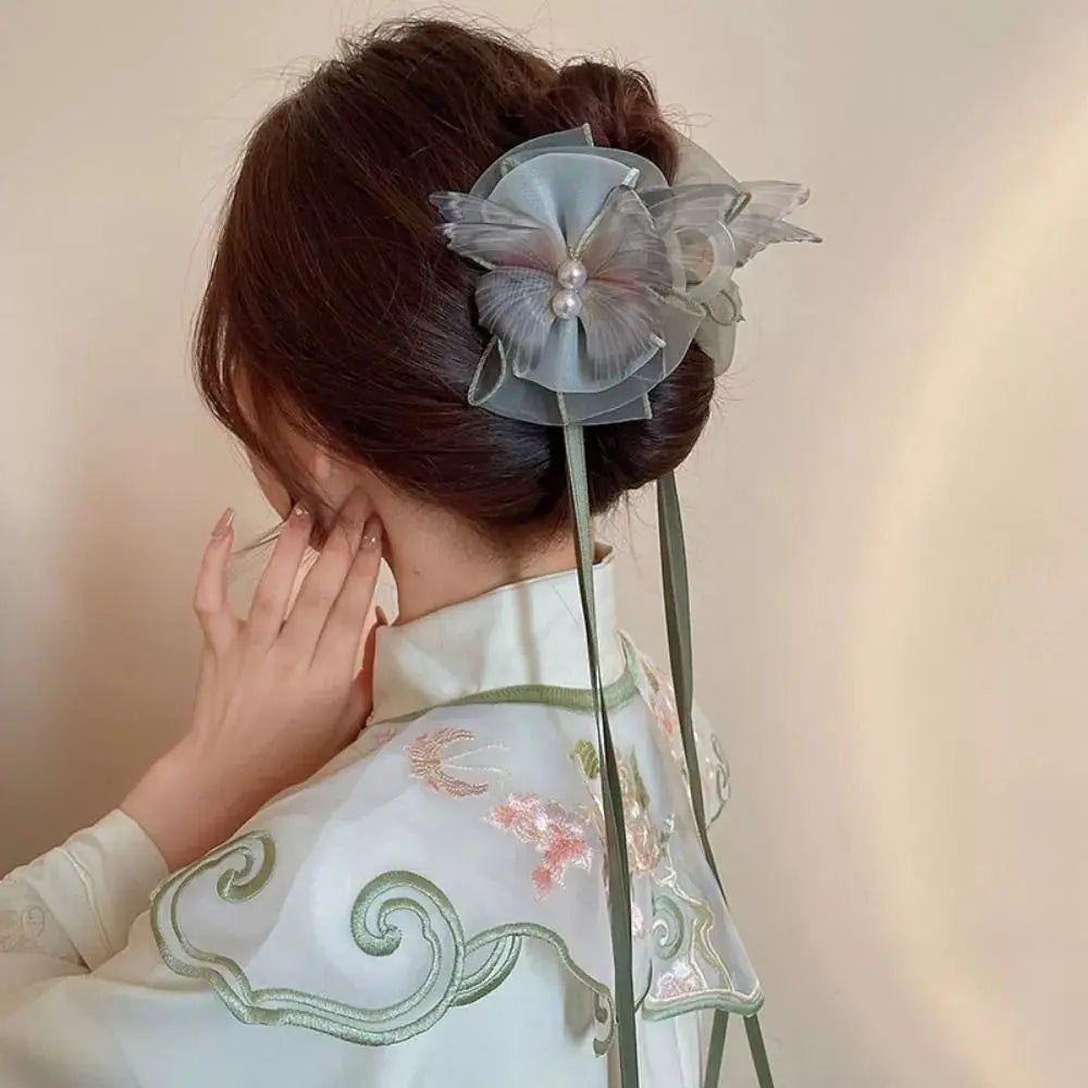 Fashion Mesh Butterfly Hair Claw Ribbon Bowknot Shark Clip Women