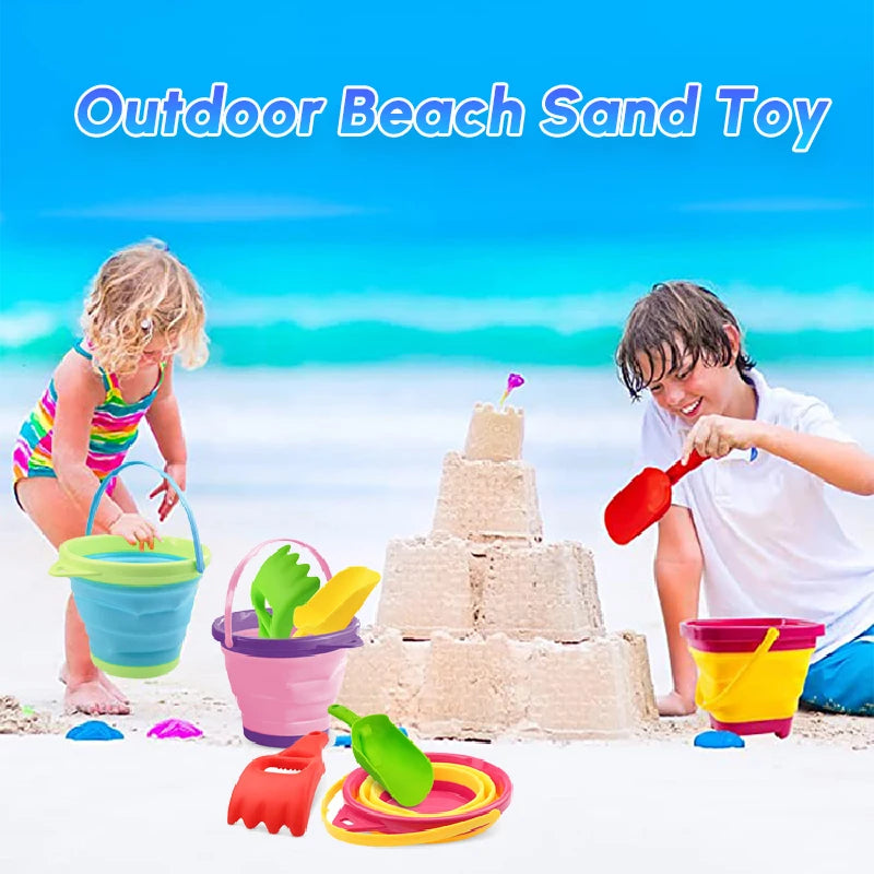 Children's Foldable Beach Bucket Sand Toy Portable Telescopic Water Game for Outdoor Fun