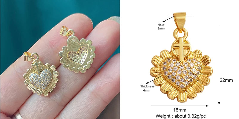 New Sacred Red Heart Charm Pendant 18K Gold Plated Zircon