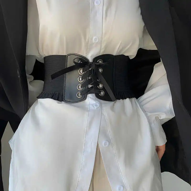 1pcs Women's Wide Black Belt with Buckle for Daily Wear