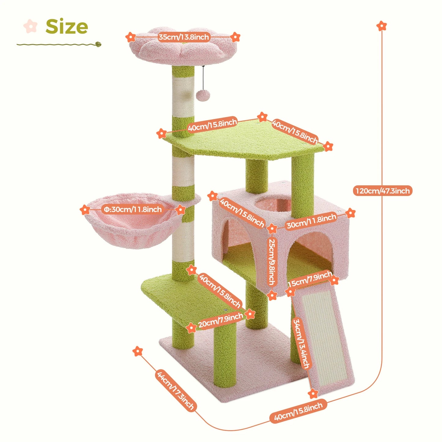 Flower Cat Tree Multi-Level Tower with Sisal Posts and Top Perch