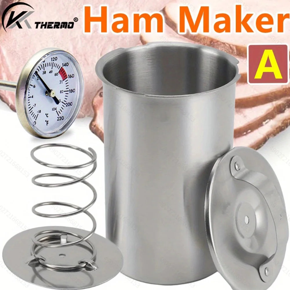 Stainless Steel Steamed Meat Pot with Thermometer Ham Press Maker for Poultry and Meat Cooking