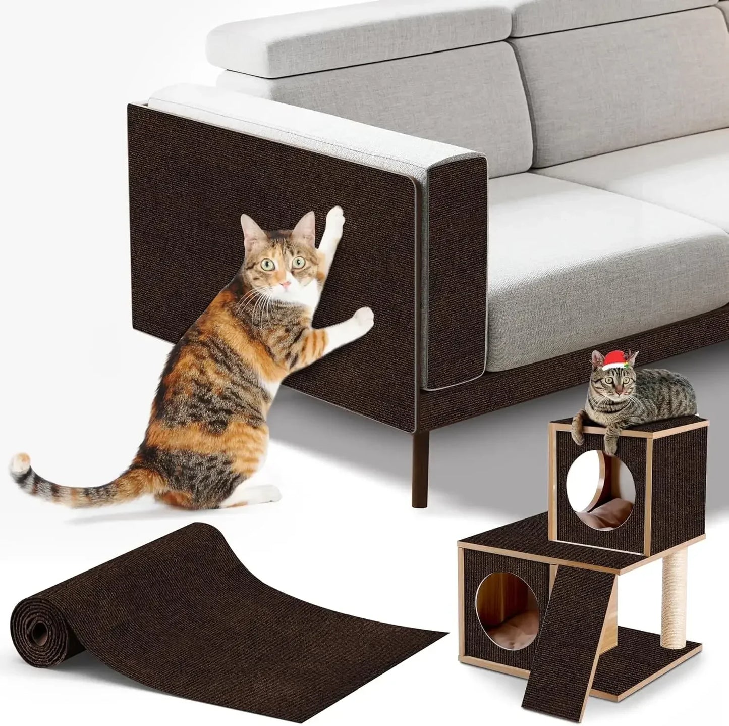 Trimmable Cat Scratching Mat Self-Adhesive Carpet Mat Pad Cat Pet Scratcher Furniture Couch Corner Indoor Sofa Wall Protector