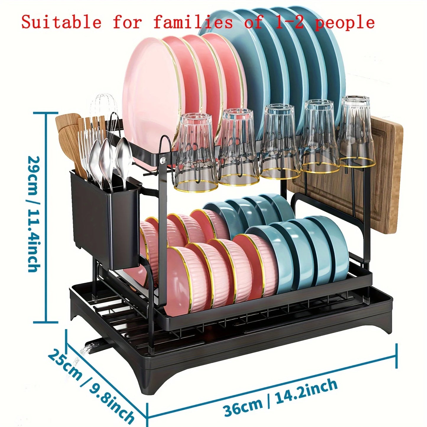 2 Tier Large Stainless Steel Dish Drying Rack with Drainboard for Kitchen Counter - Multifunctional Dish Drainer for Plates and Cups