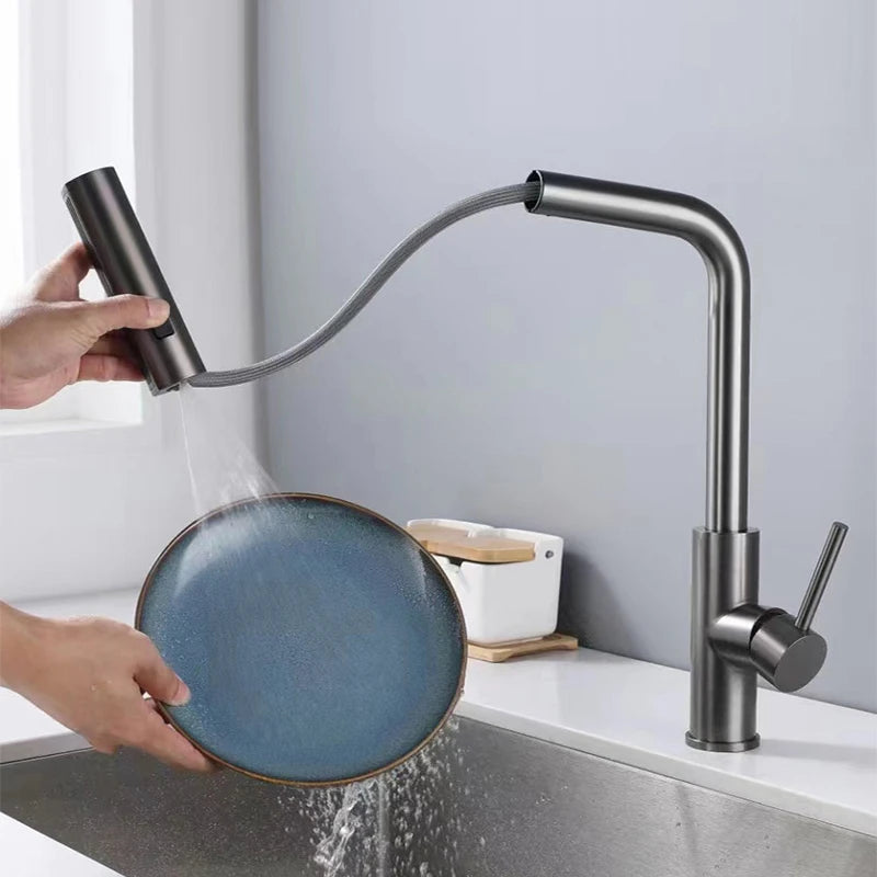 YCRAYS Black Kitchen Faucets Gray Pull Out Sprayer Tap
